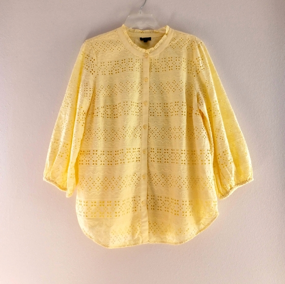 Talbots Yellow Eyelet Button-Front Tunic, Size L - Picture 2 of 16